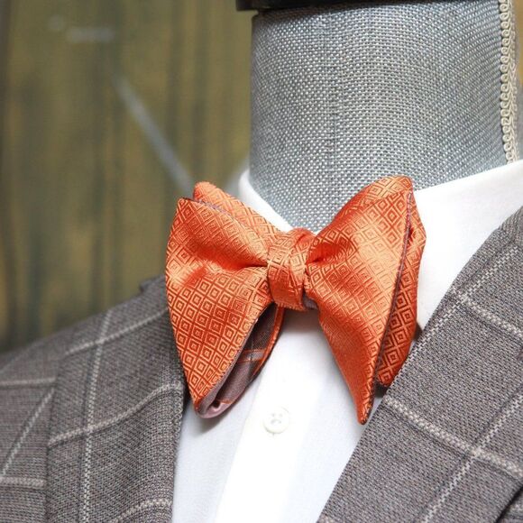 Men's Self-tied Bow Tie 100%Silk‎ Big Butterfly Orange Mauve Plaid S677 - Picture 10 of 14